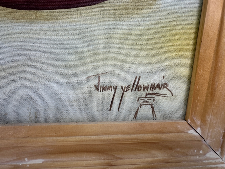 Just Added - Original Acrylic Painting On Canvas Of A Kachina And Pottery By Jimmy Yellowhair 15 X 30 Along With Matching Kachina Doll 21H [Photo 10]