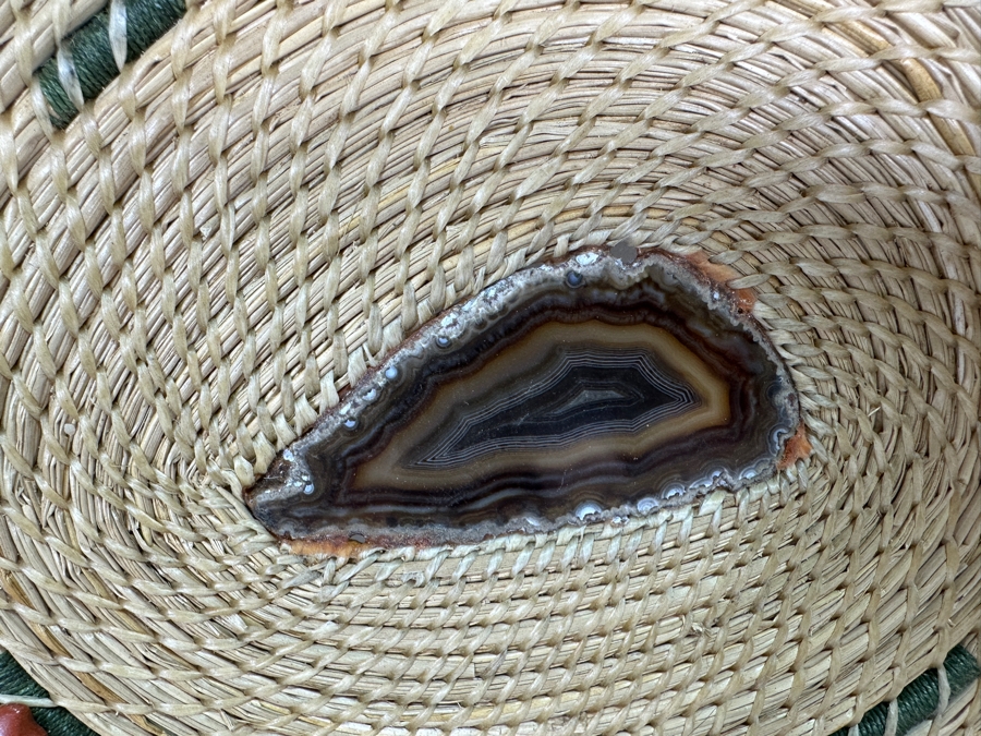 Just Added - Vintage Handmade Basket With Agate Center And Three Carved Stone Bears 11W X 3.5H [Photo 4]
