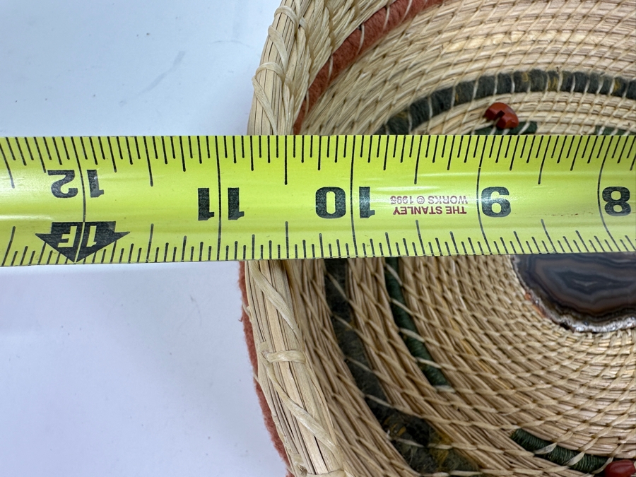 Just Added - Vintage Handmade Basket With Agate Center And Three Carved Stone Bears 11W X 3.5H [Photo 9]