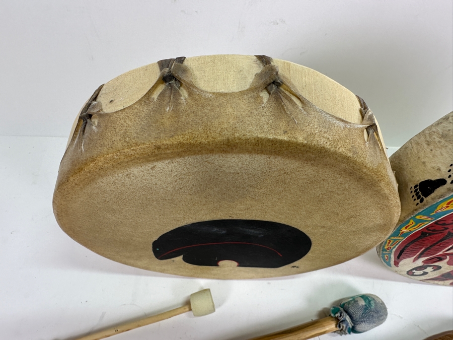 Set of Native American Drums and Collection of (5) Drum Beaters 9'W and 8'W [Photo 7]