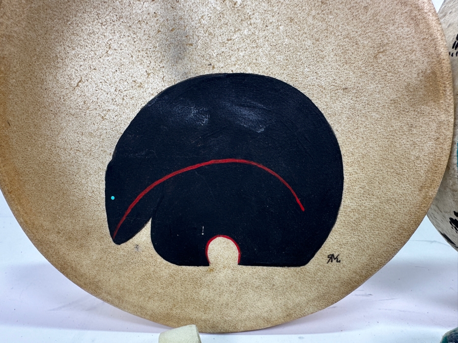 Set of Native American Drums and Collection of (5) Drum Beaters 9'W and 8'W [Photo 5]