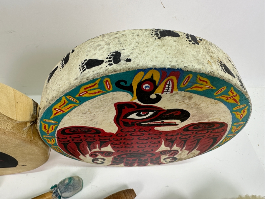 Set of Native American Drums and Collection of (5) Drum Beaters 9'W and 8'W [Photo 3]