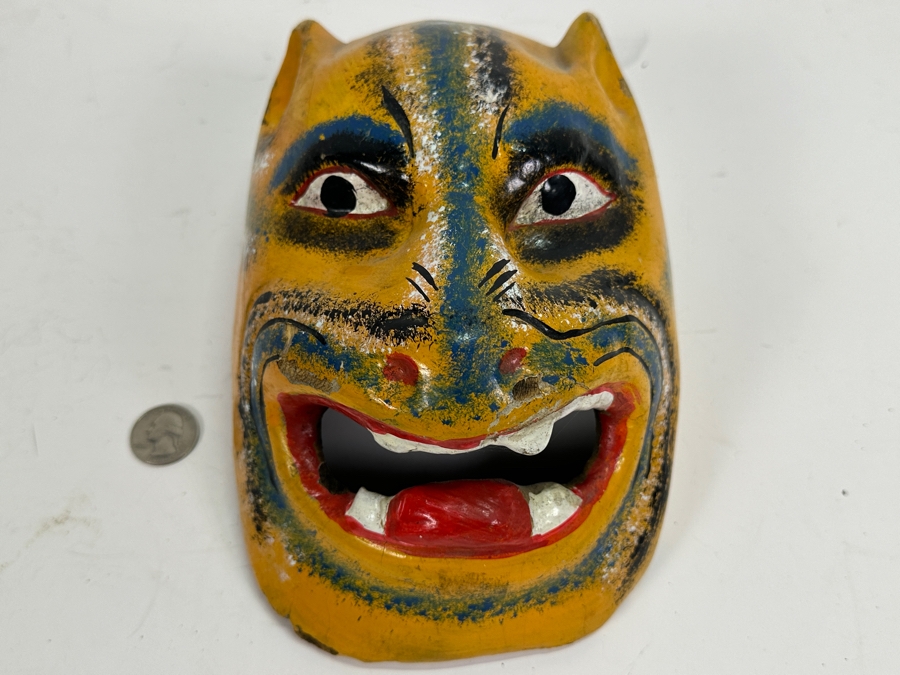 Just Added - Old Hand Carved Wooden Polychrome Mexican Folk Art Mask 6W X 9H X 5D [Photo 2]