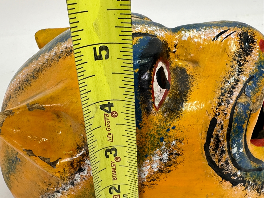 Just Added - Old Hand Carved Wooden Polychrome Mexican Folk Art Mask 6W X 9H X 5D [Photo 7]