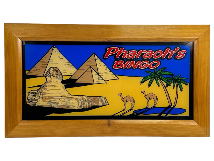 Vintage Casino Sign Reverse Painted Glass 'Pharaoh's Bingo' 24 x 13 [Photo 1]