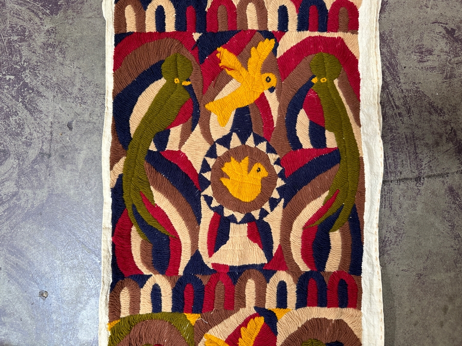 Just Added - Vintage Handmade Embroidery Featuring Birds, Parrots & Geometric Shapes 15W X 63L [Photo 2]