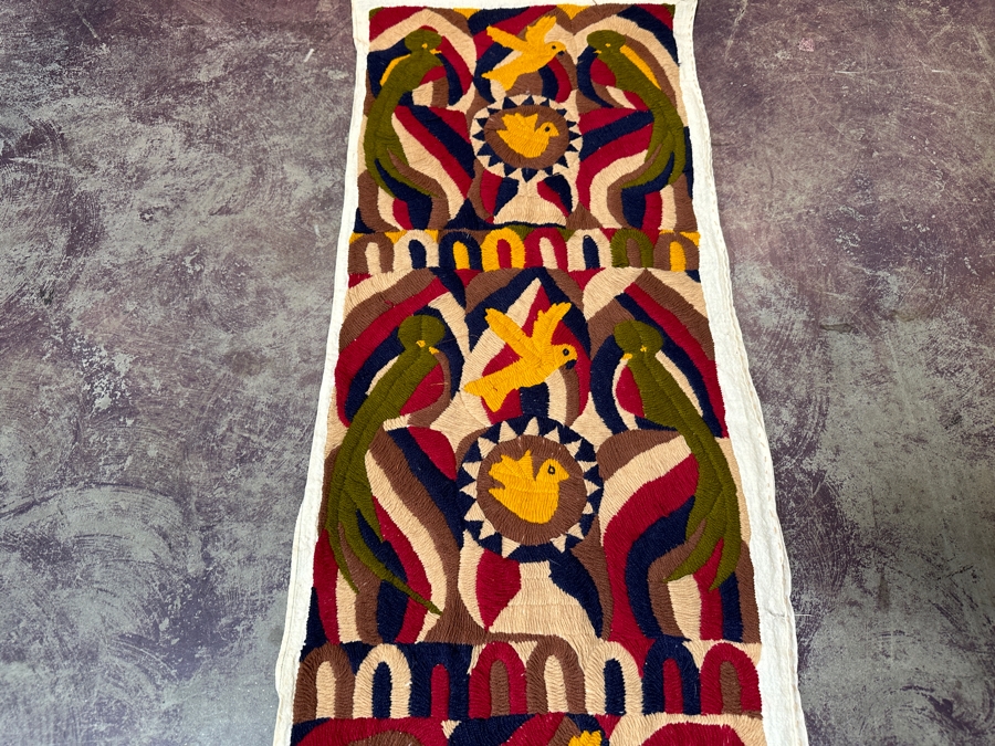 Just Added - Vintage Handmade Embroidery Featuring Birds, Parrots & Geometric Shapes 15W X 63L [Photo 3]