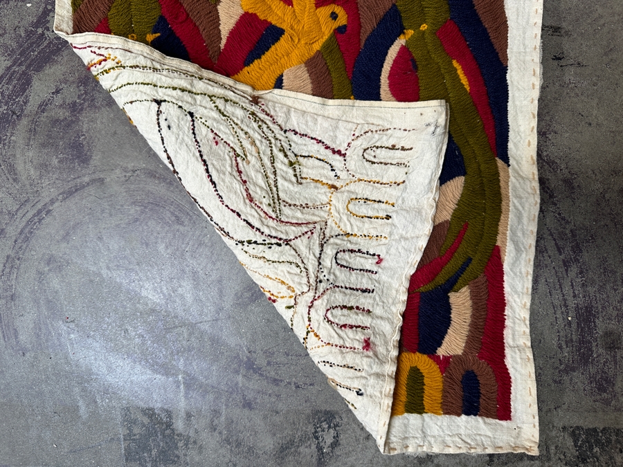 Just Added - Vintage Handmade Embroidery Featuring Birds, Parrots & Geometric Shapes 15W X 63L [Photo 4]
