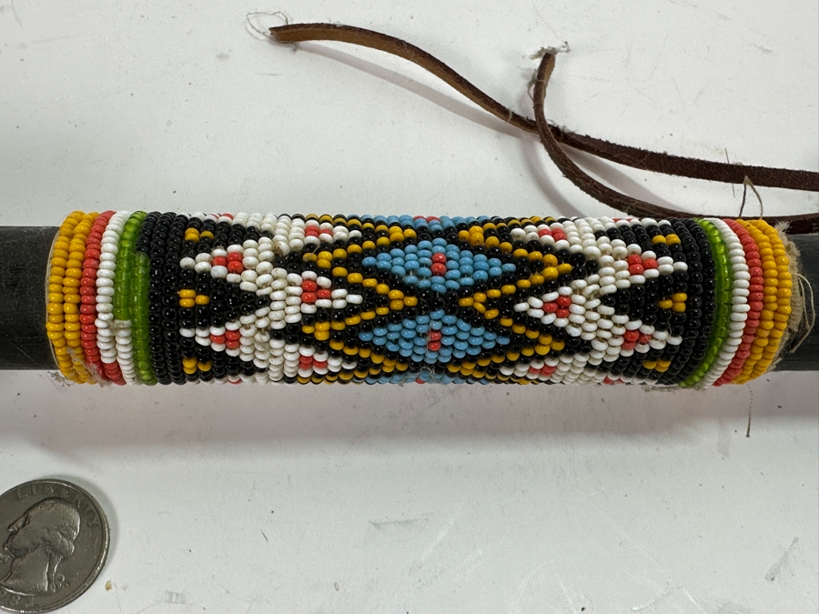 Native American Drum Beater with Beadwork and Fur 14'L [Photo 2]