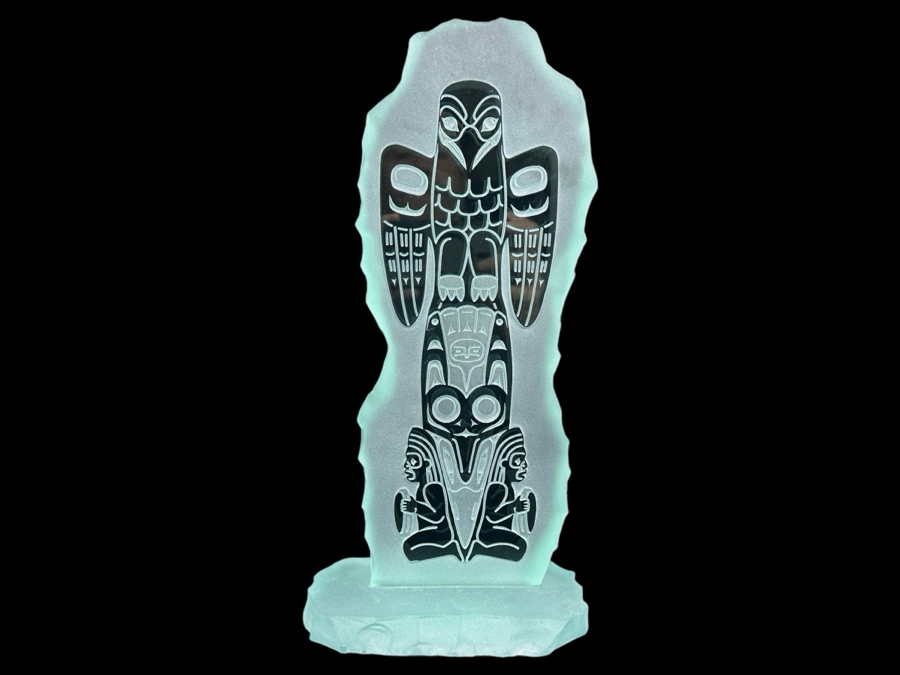 Just Added - Etched Glass Totem Sculpture Pacific Northwest Coast 14H [Photo 1]