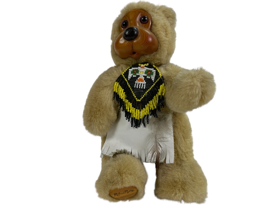 Vintage Robert Raikes Teddy Bear with Wood Face 10.5'H [Photo 1]