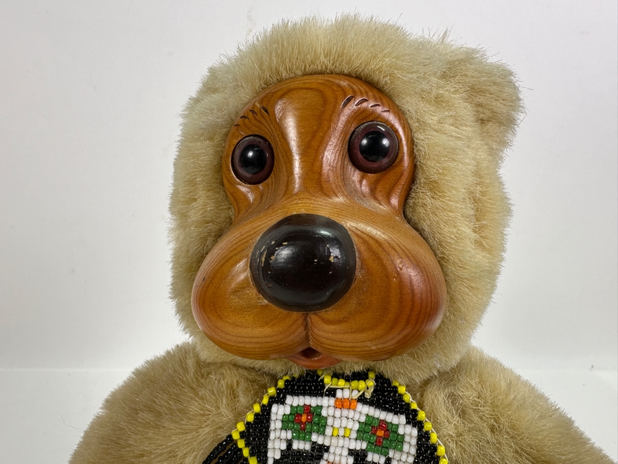 Vintage Robert Raikes Teddy Bear with Wood Face 10.5'H [Photo 3]