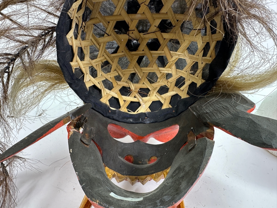 Just Added - Vintage Indonesian Balinese Rangda Red Wooden Mask Wig With Real Hair [Photo 6]