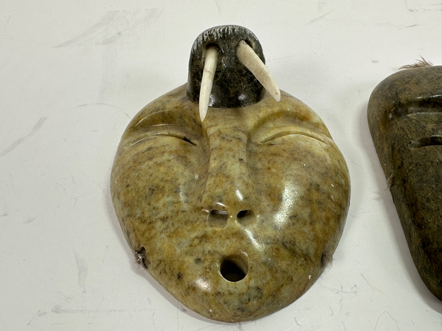 Just Added - Pair Of Inuit Eskimo Carved Soapstone Sculptures Signed Norman 3.5L [Photo 4]