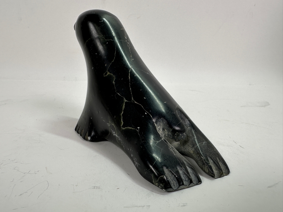 Just Added - Inuit Eskimo Carved Soapstone Seal 5W X 3.5H [Photo 4]