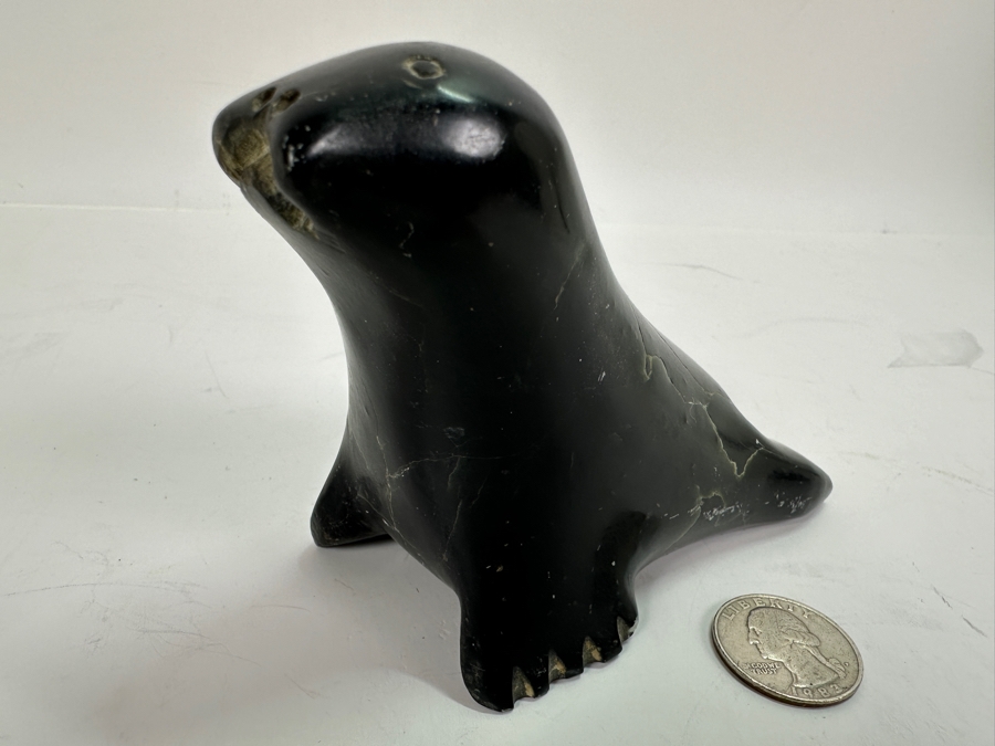Just Added - Inuit Eskimo Carved Soapstone Seal 5W X 3.5H [Photo 2]