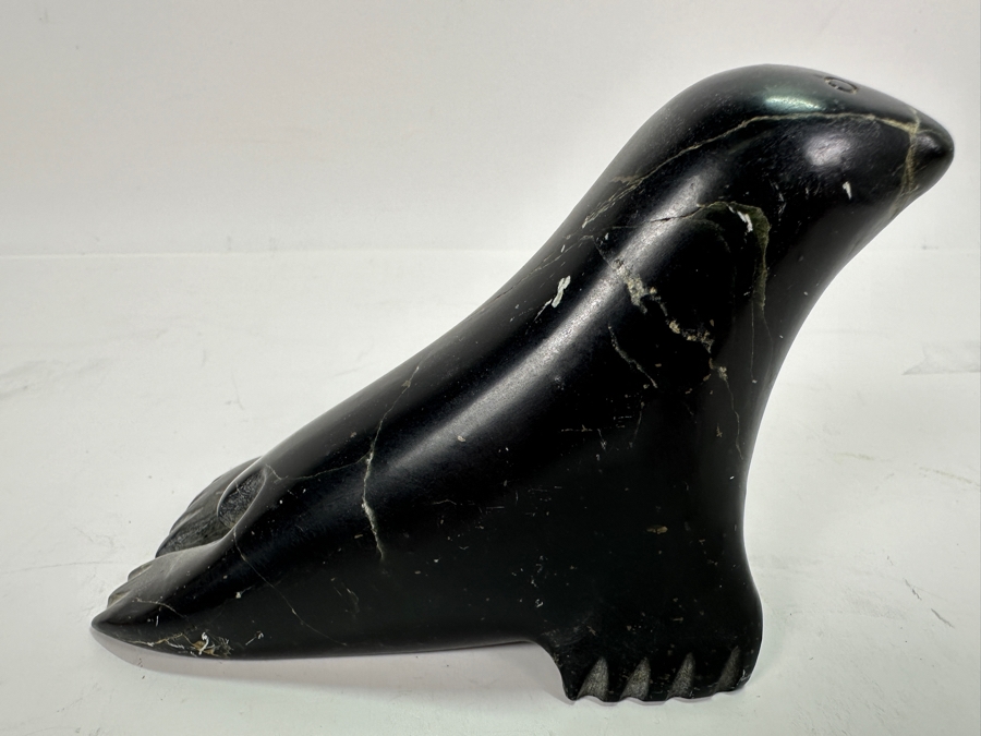 Just Added - Inuit Eskimo Carved Soapstone Seal 5W X 3.5H [Photo 5]