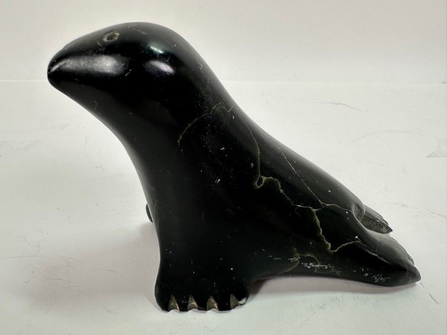 Just Added - Inuit Eskimo Carved Soapstone Seal 5W X 3.5H [Photo 3]