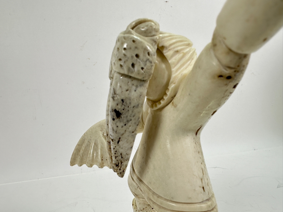 Just Added - Vintage Inuit Eskimo Walrus Carved Bone 7'H Artist Signed [Photo 5]