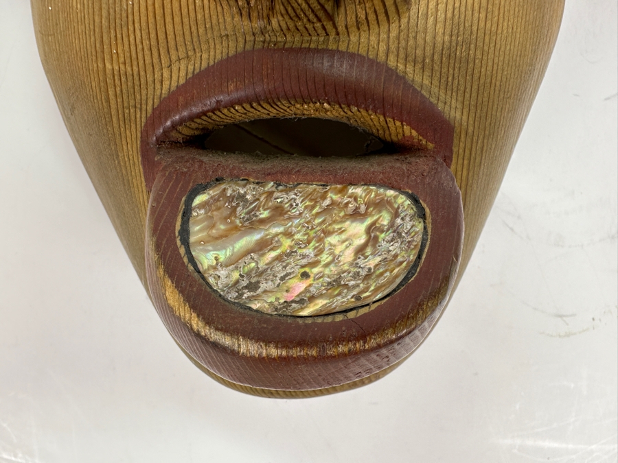 Just Added - Pacific Northwest Coast Tlingit Haida Female Portrait Mask Carved Cedar With Abalone Lip Labret 7W X 10H X 5D [Photo 2]