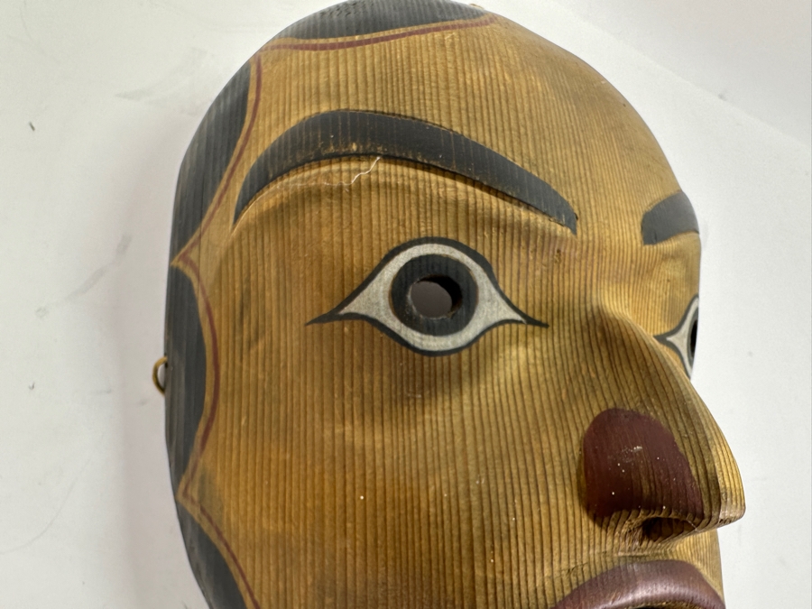 Just Added - Pacific Northwest Coast Tlingit Haida Female Portrait Mask Carved Cedar With Abalone Lip Labret 7W X 10H X 5D [Photo 5]