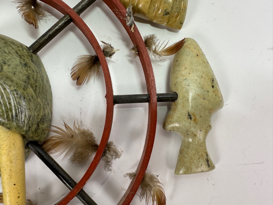 Just Added - Inuit Eskimo Carved Soapstone Sculpture Spirit Wheel Hoop Wall Hanging 11.5W [Photo 7]