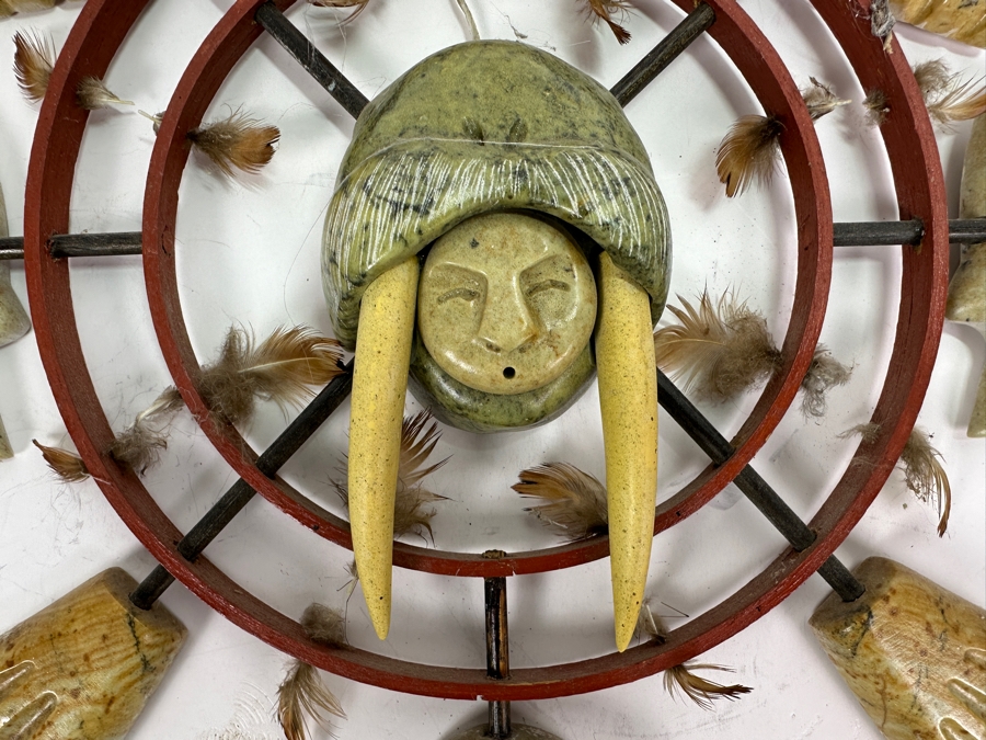 Just Added - Inuit Eskimo Carved Soapstone Sculpture Spirit Wheel Hoop Wall Hanging 11.5W [Photo 3]