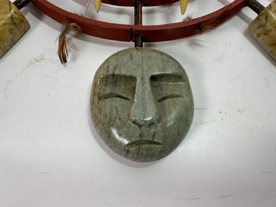 Just Added - Inuit Eskimo Carved Soapstone Sculpture Spirit Wheel Hoop Wall Hanging 11.5W [Photo 4]