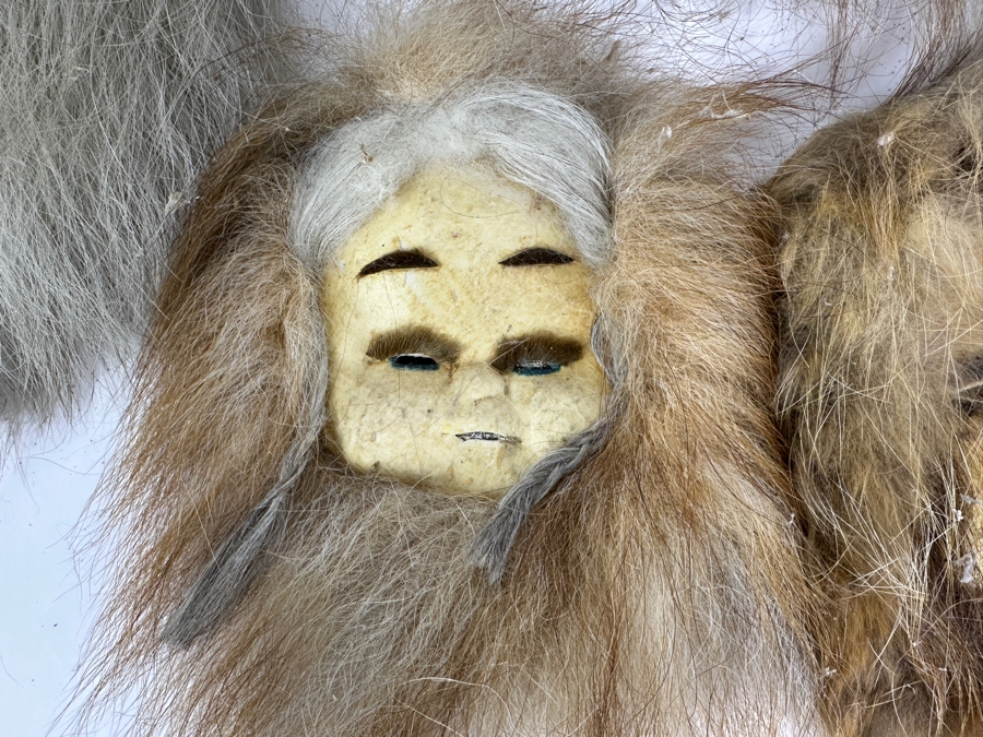 Just Added - Alaska (Anaktuvuk) Inuit Masks With Caribou Hide Men, Women & Children - 6 Masks [Photo 4]
