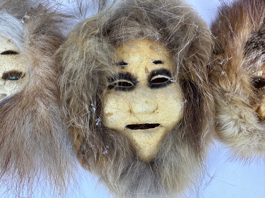 Just Added - Alaska (Anaktuvuk) Inuit Masks With Caribou Hide Men, Women & Children - 6 Masks [Photo 5]
