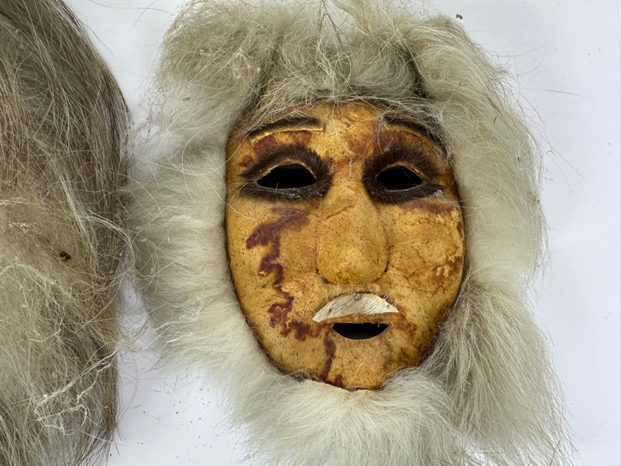 Just Added - Alaska (Anaktuvuk) Inuit Masks With Caribou Hide Men, Women & Children - 6 Masks [Photo 7]