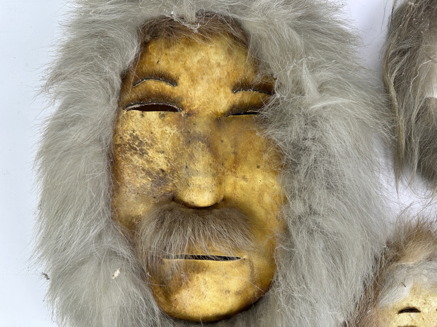 Just Added - Alaska (Anaktuvuk) Inuit Masks With Caribou Hide Men, Women & Children - 6 Masks [Photo 2]