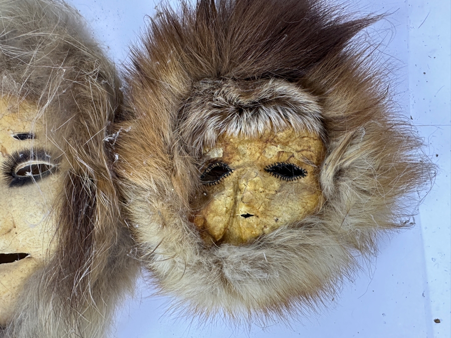 Just Added - Alaska (Anaktuvuk) Inuit Masks With Caribou Hide Men, Women & Children - 6 Masks [Photo 6]