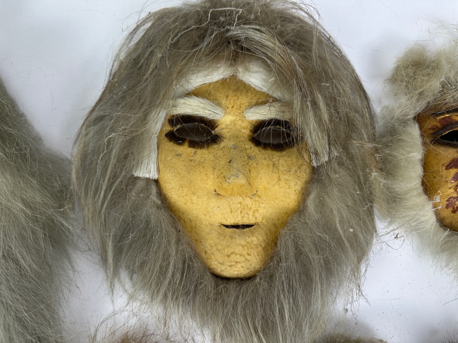 Just Added - Alaska (Anaktuvuk) Inuit Masks With Caribou Hide Men, Women & Children - 6 Masks [Photo 3]