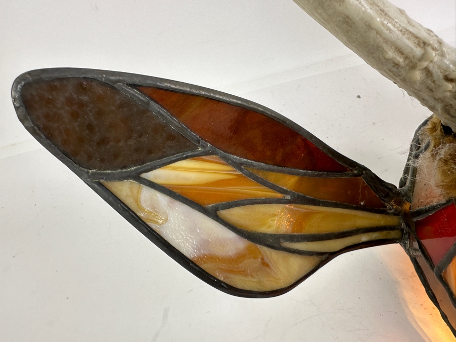 Stained Glass Deer Lamp with Real Antlers And Skull 16'W x 12'H x 13'D [Photo 5]