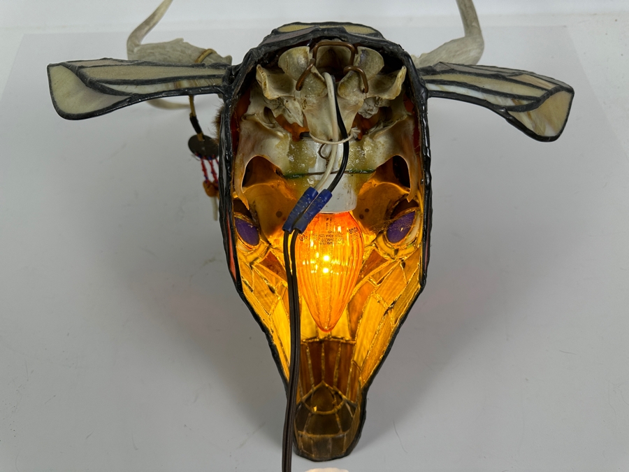 Stained Glass Deer Lamp with Real Antlers And Skull 16'W x 12'H x 13'D [Photo 12]