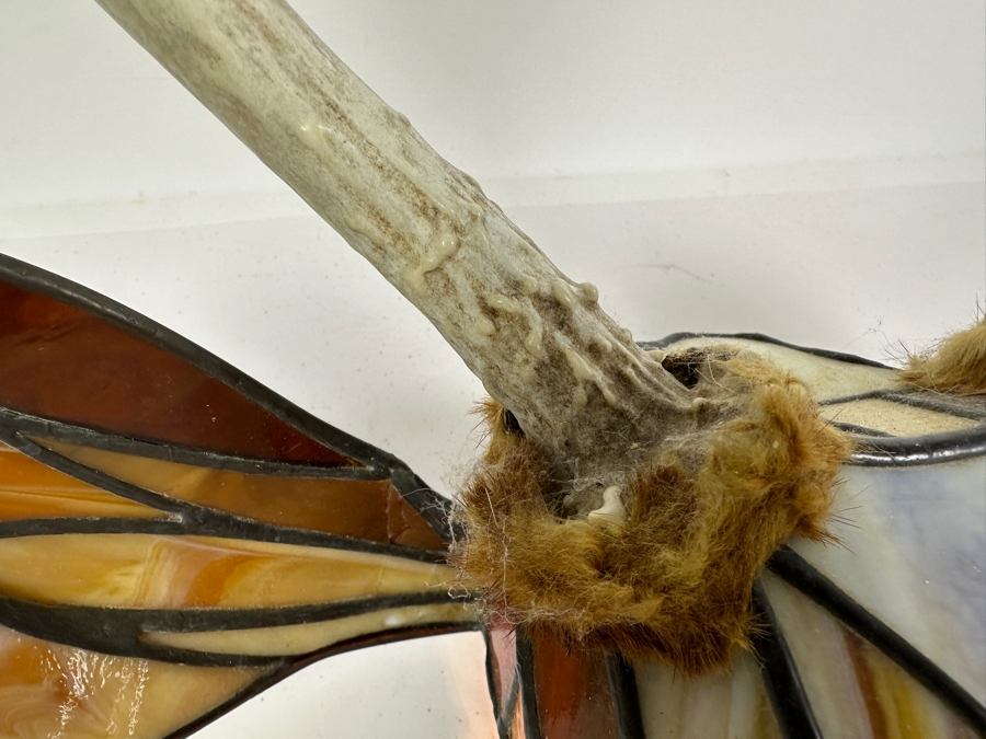 Stained Glass Deer Lamp with Real Antlers And Skull 16'W x 12'H x 13'D [Photo 6]
