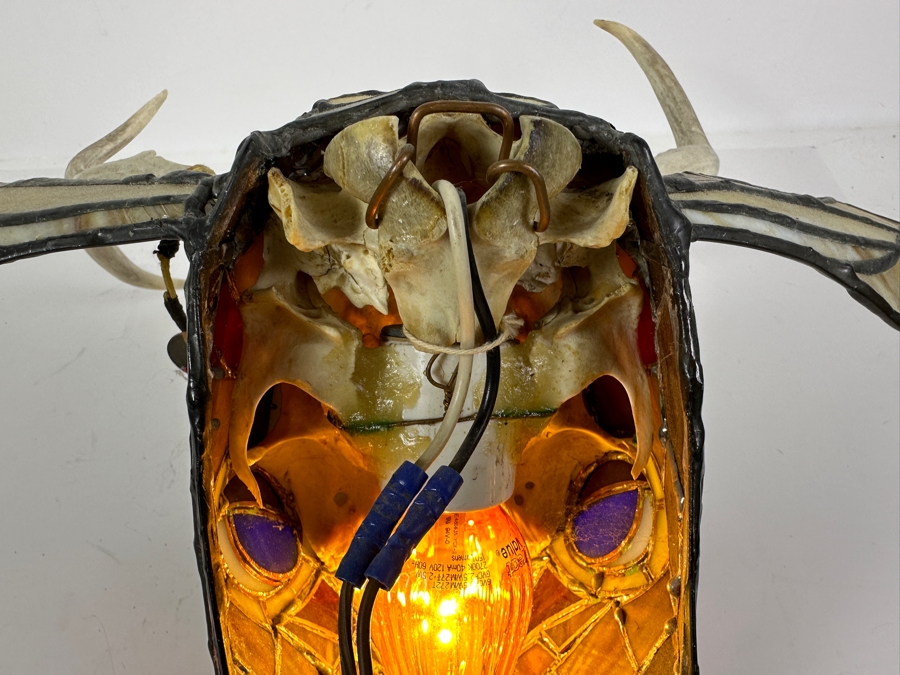 Stained Glass Deer Lamp with Real Antlers And Skull 16'W x 12'H x 13'D [Photo 13]