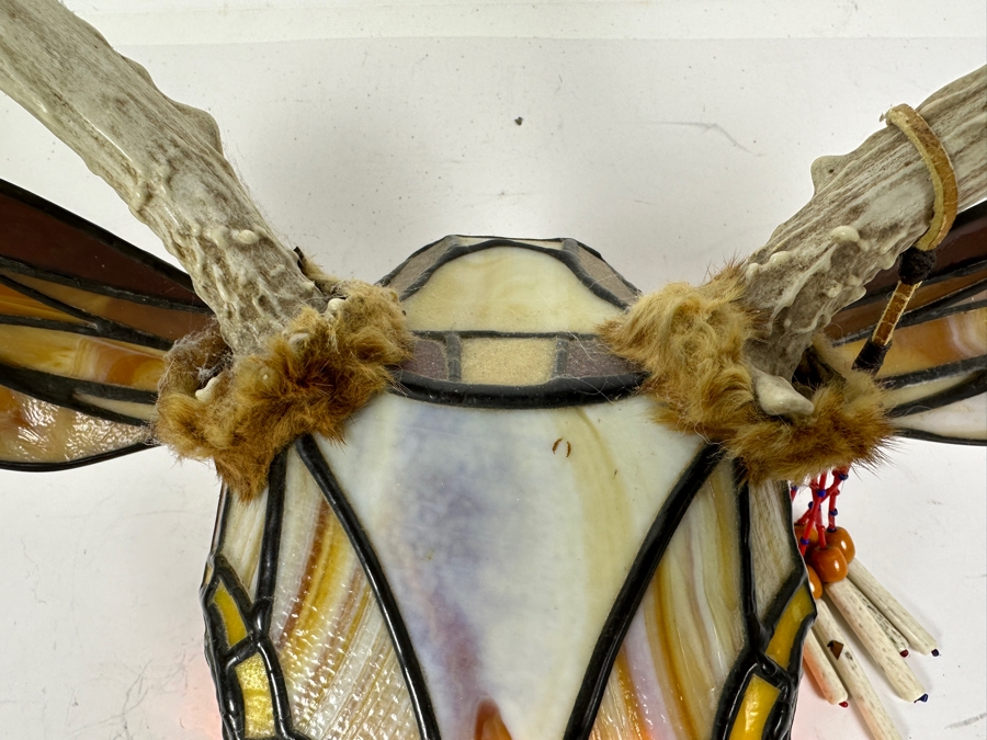 Stained Glass Deer Lamp with Real Antlers And Skull 16'W x 12'H x 13'D [Photo 10]