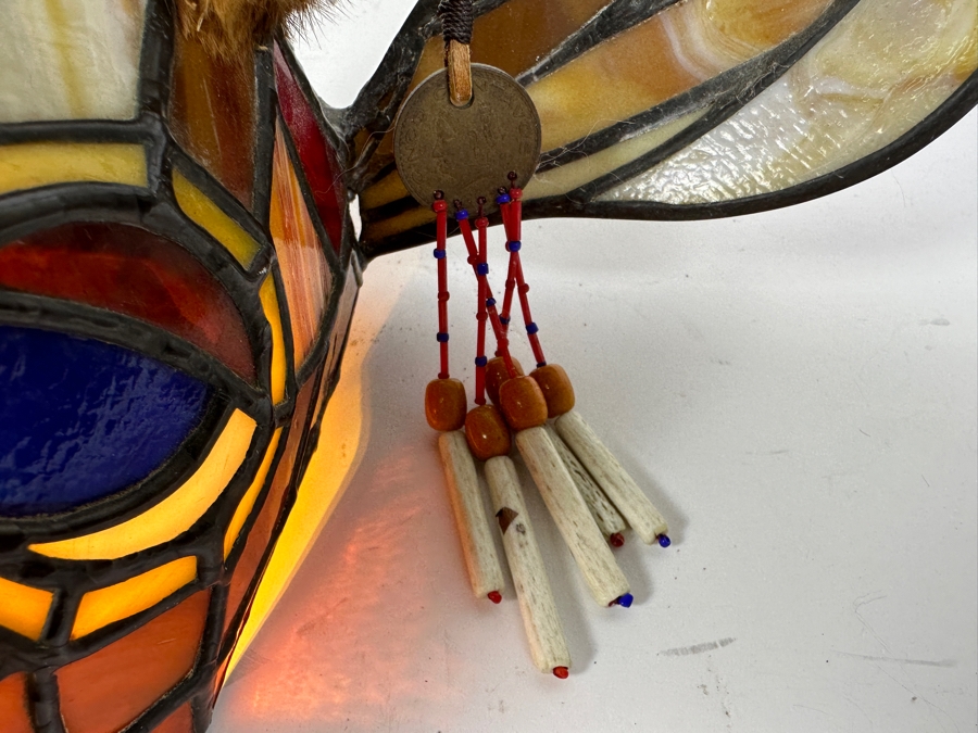 Stained Glass Deer Lamp with Real Antlers And Skull 16'W x 12'H x 13'D [Photo 8]