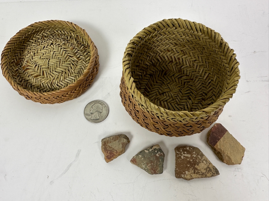 Just Added - Tarahumara Indian Basket With Lid 4W X 2.5H With Pottery Shards [Photo 6]