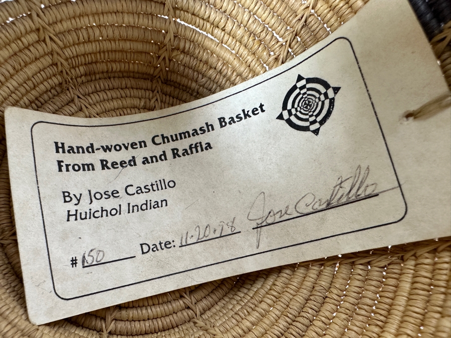 Hand-woven Chumash Basket From Reed and Raffia By Jose Castillo Huichol Indian 4.75'W x 3'H [Photo 4]