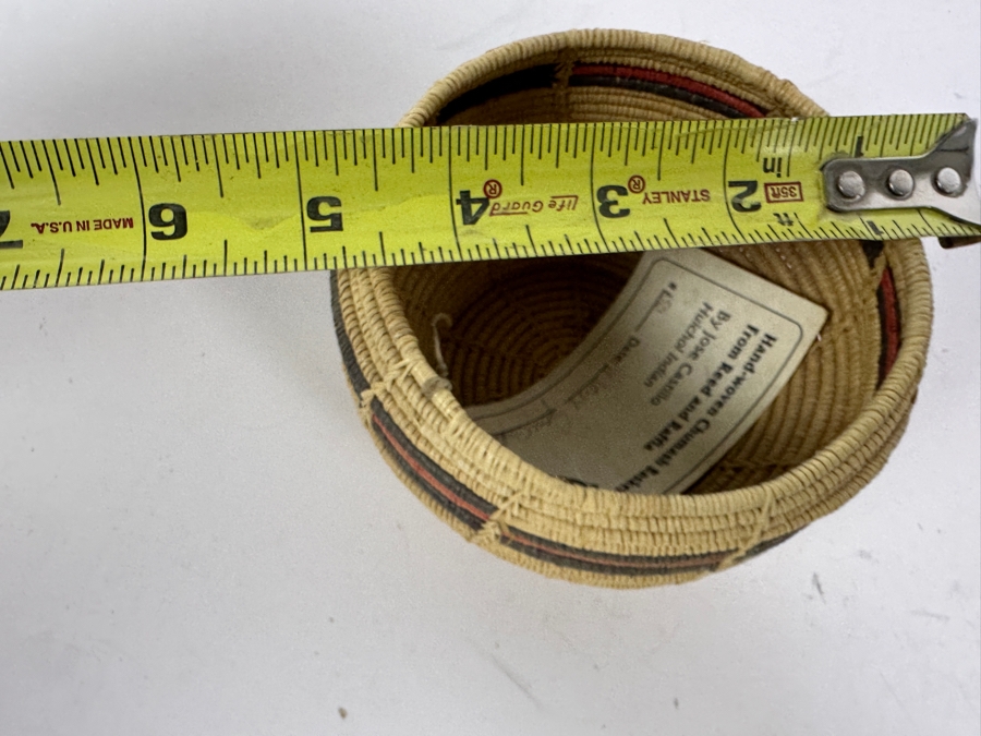 Hand-woven Chumash Basket From Reed and Raffia By Jose Castillo Huichol Indian 4.75'W x 3'H [Photo 8]