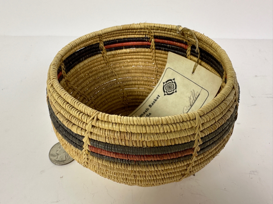 Hand-woven Chumash Basket From Reed and Raffia By Jose Castillo Huichol Indian 4.75'W x 3'H [Photo 2]
