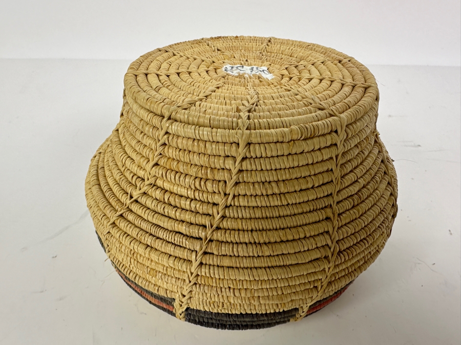 Hand-woven Chumash Basket From Reed and Raffia By Jose Castillo Huichol Indian 4.75'W x 3'H [Photo 7]