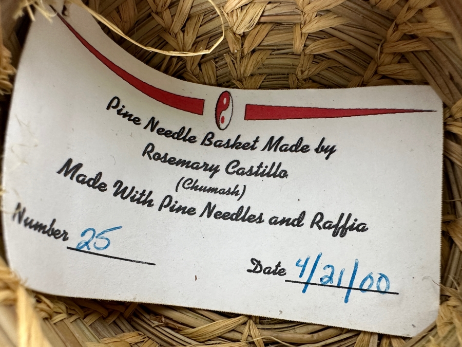 Pine Needle And Raffia Basket Made by Rosemary Castilla (Chumash) 4'W x 3.5'H [Photo 7]