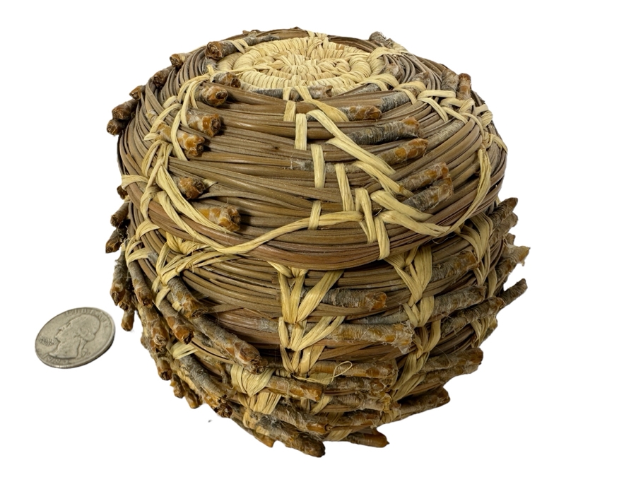 Pine Needle And Raffia Basket Made by Rosemary Castilla (Chumash) 4'W x 3.5'H
