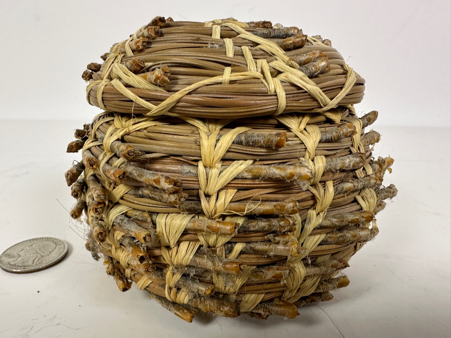Pine Needle And Raffia Basket Made by Rosemary Castilla (Chumash) 4'W x 3.5'H [Photo 2]