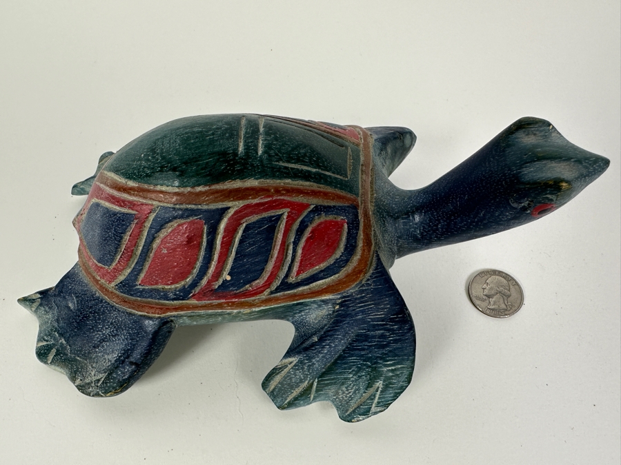 Hand Carved Wood Turtle Figurine 8'W [Photo 2]