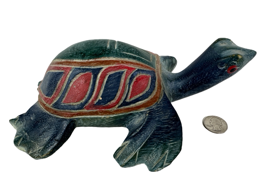 Hand Carved Wood Turtle Figurine 8'W [Photo 1]